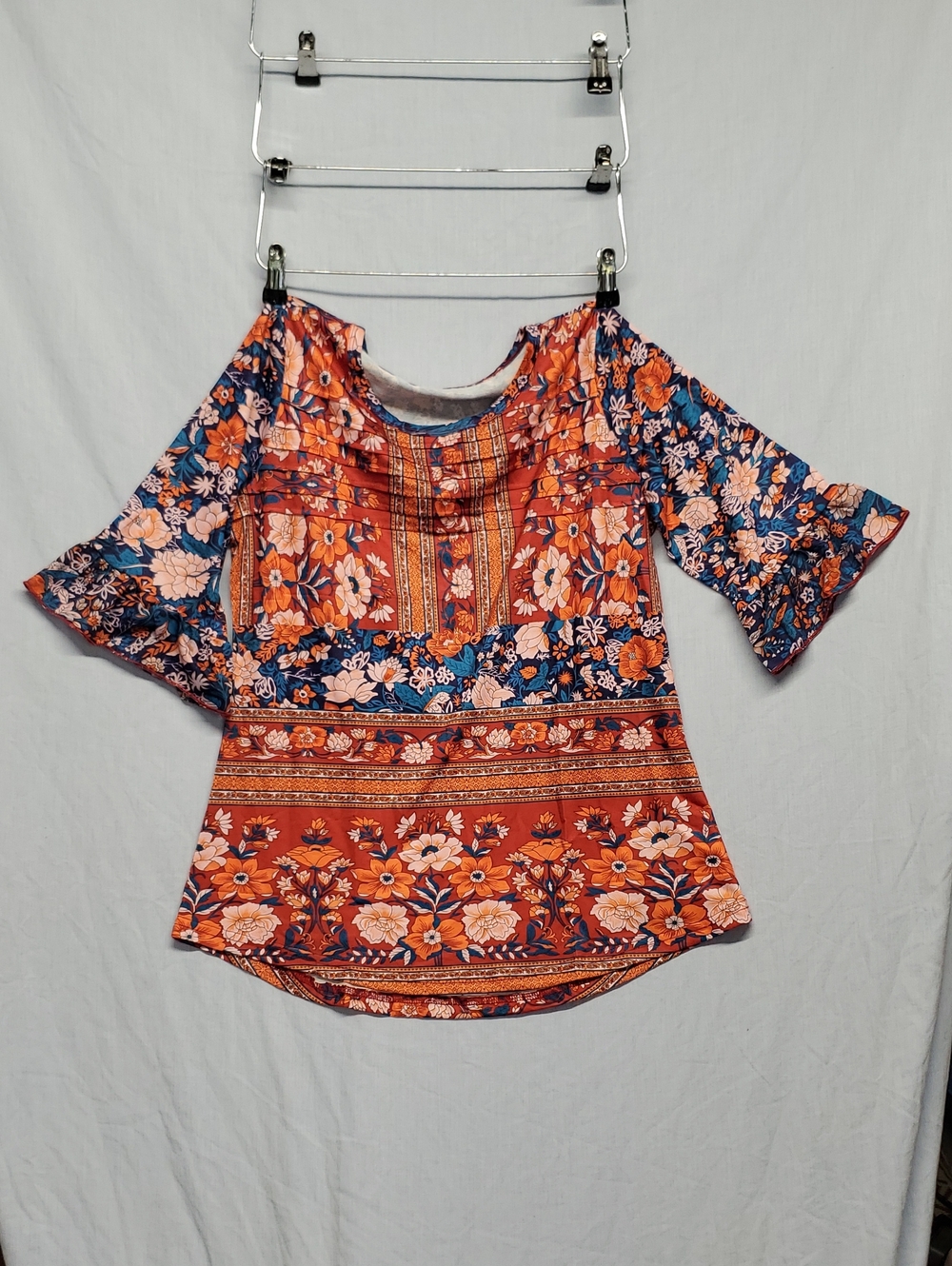 Floral Patchwork Boho Tunic in Rust and Navy -73